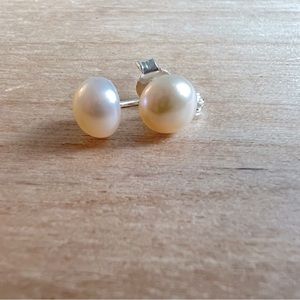 Dainty pearl earrings on 925 Sterling silver posts 6mm